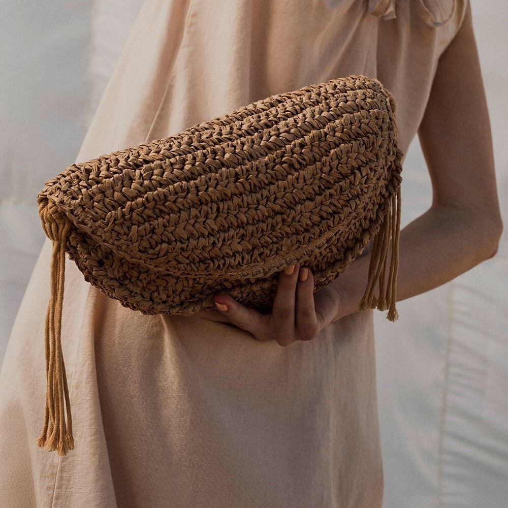 Raffia Macrame Shoulder Strap Crossbody Bag Black NWT - Picture 7 of 7